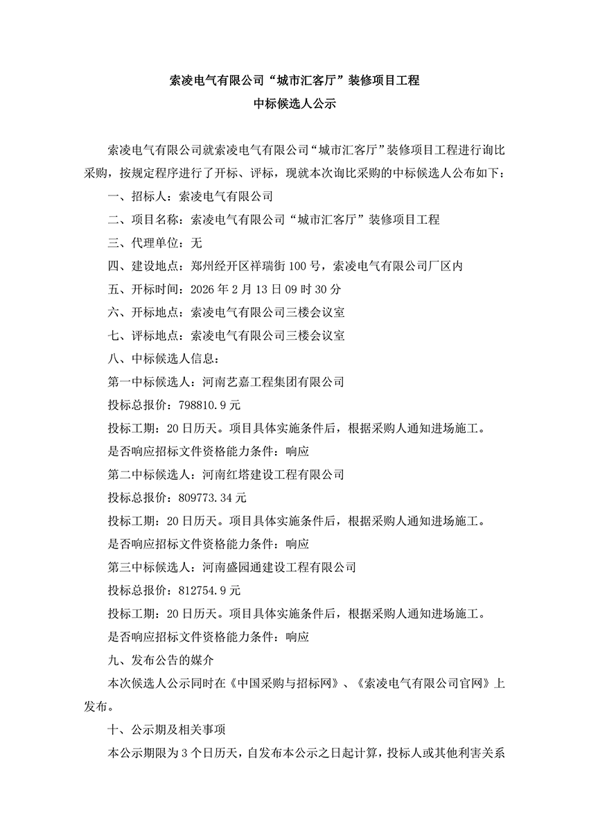 开云(中国)Kaiyun·官方网站-kaiyun.com
“城市汇客厅”装修项目工程 中标候选人公示